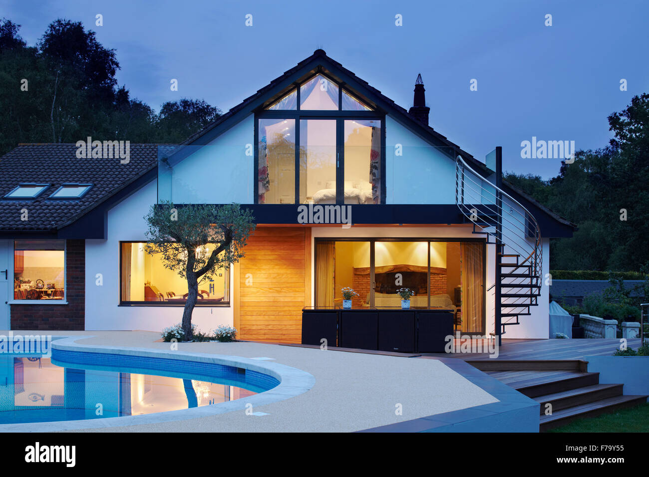 Exterior of private home with swimming pool, Dorset 2013 Stock Photo
