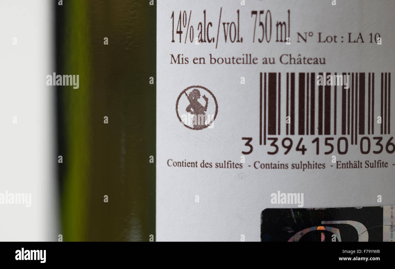 Pregnant woman symbol on EU, French wine label Stock Photo Alamy
