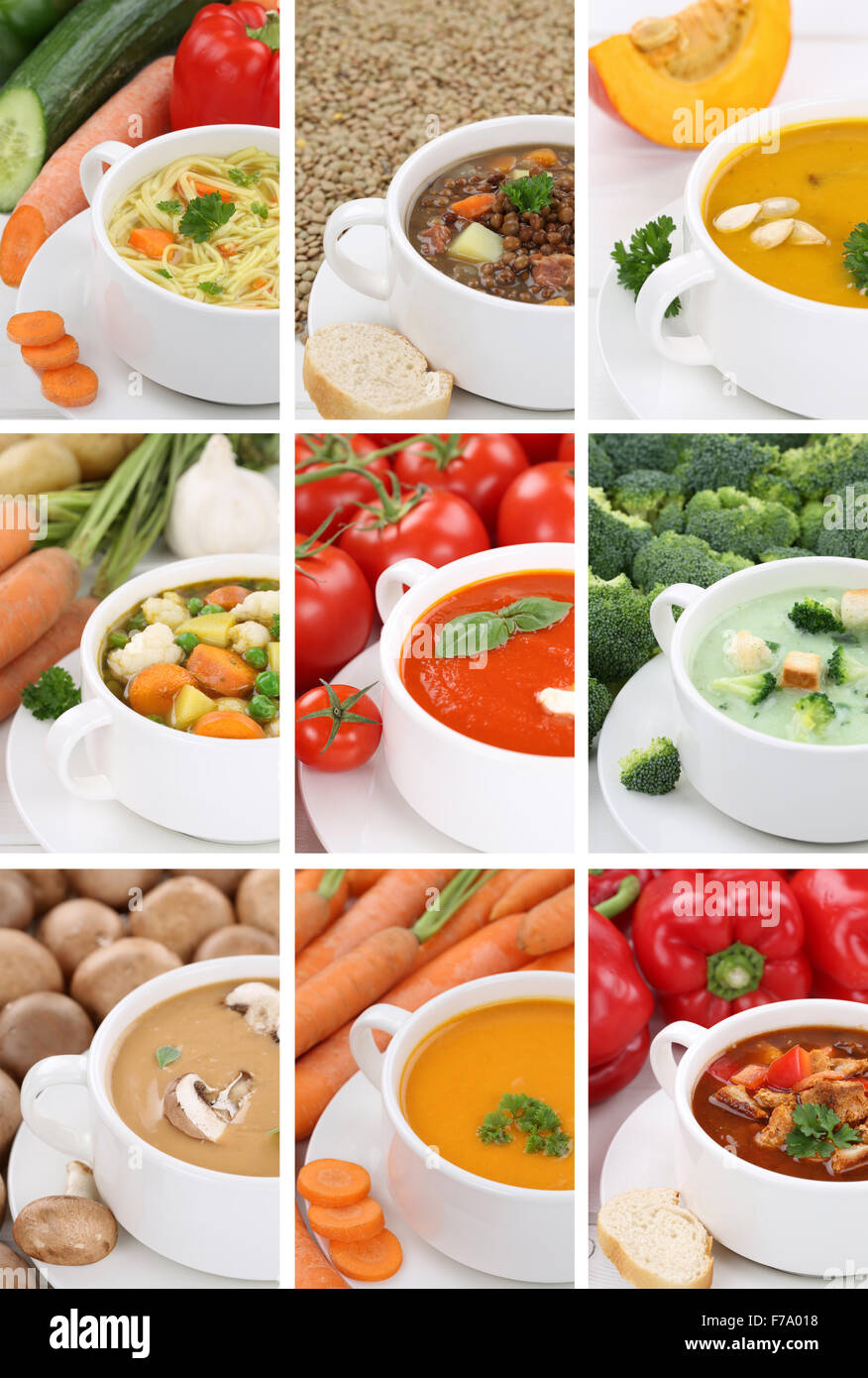 Collection of soups meal soup in bowl tomato vegetable noodle closeup Stock Photo