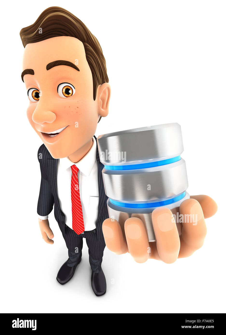 3d businessman with a server icon, isolated white background Stock Photo