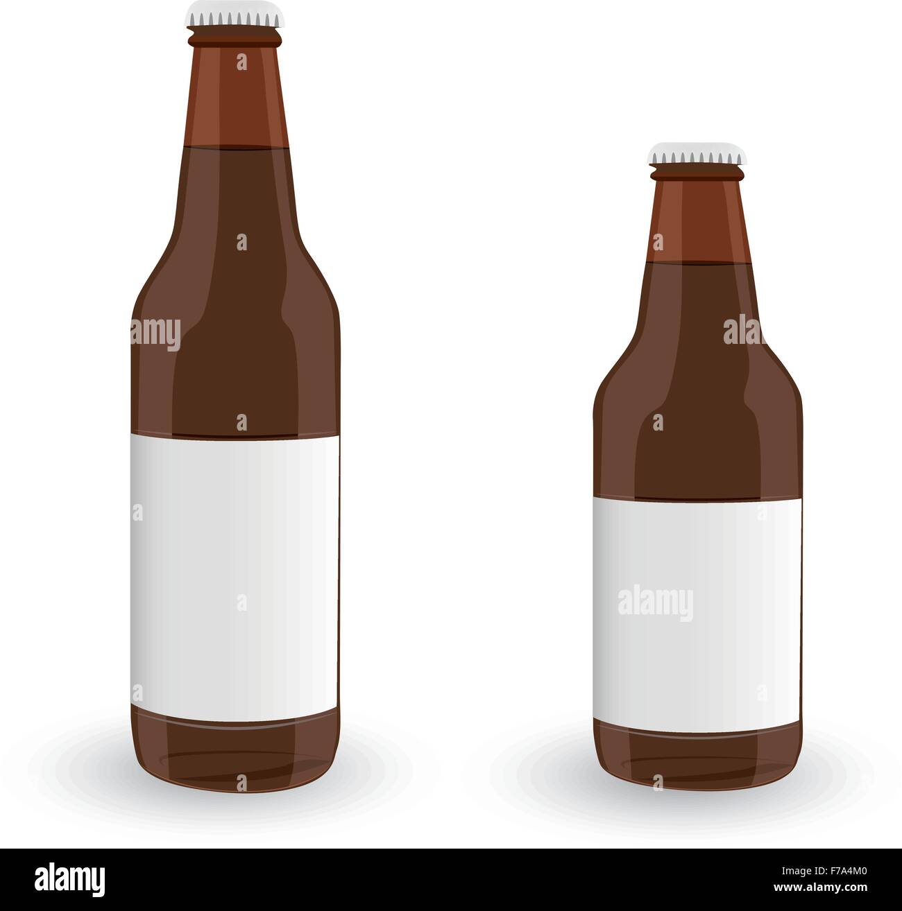 Glass Beer Brown Bottles On White Background Isolated. Vector EPS10 Stock Vector
