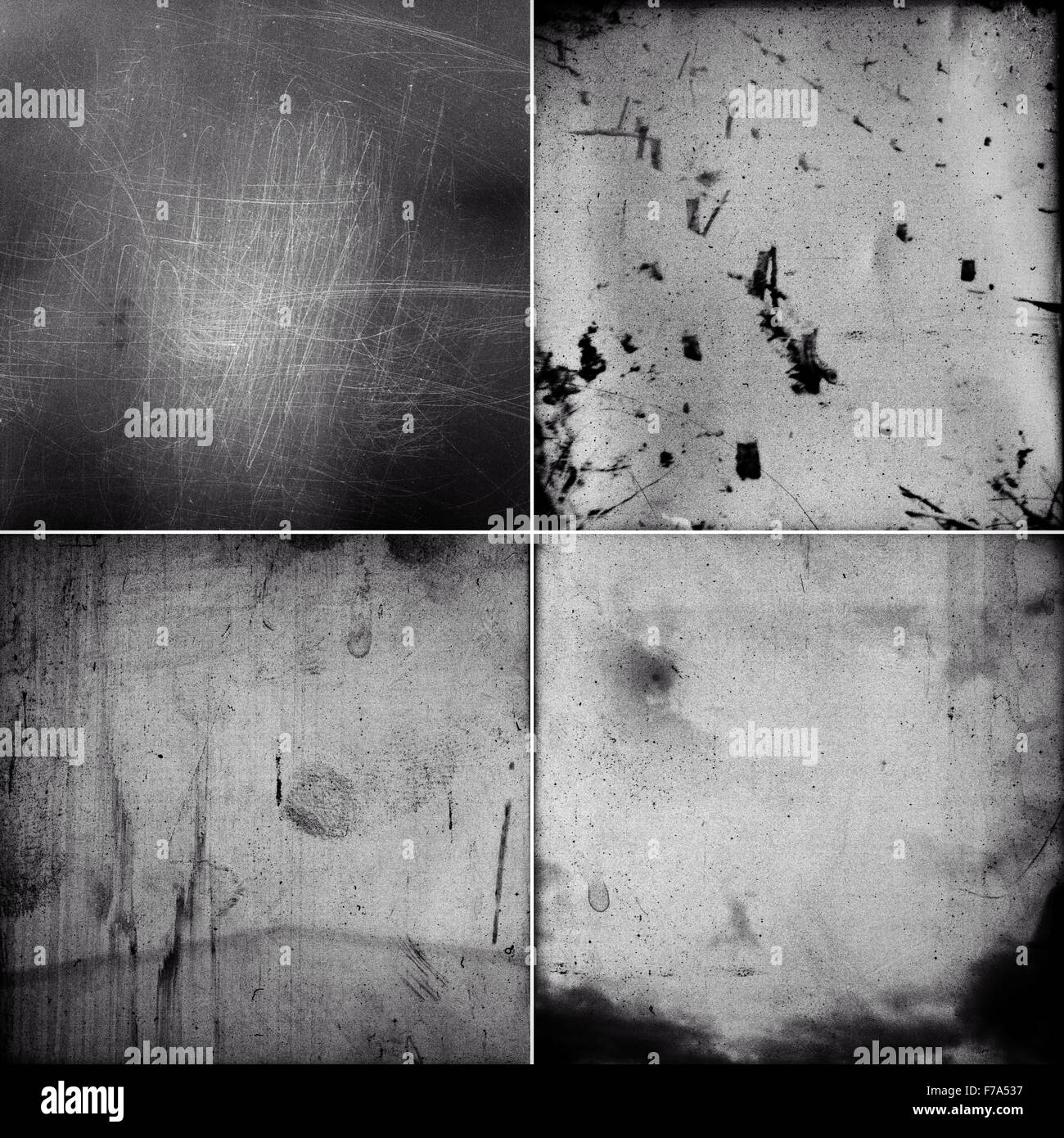 Set of four grungy medium format film frames with heavy grain and