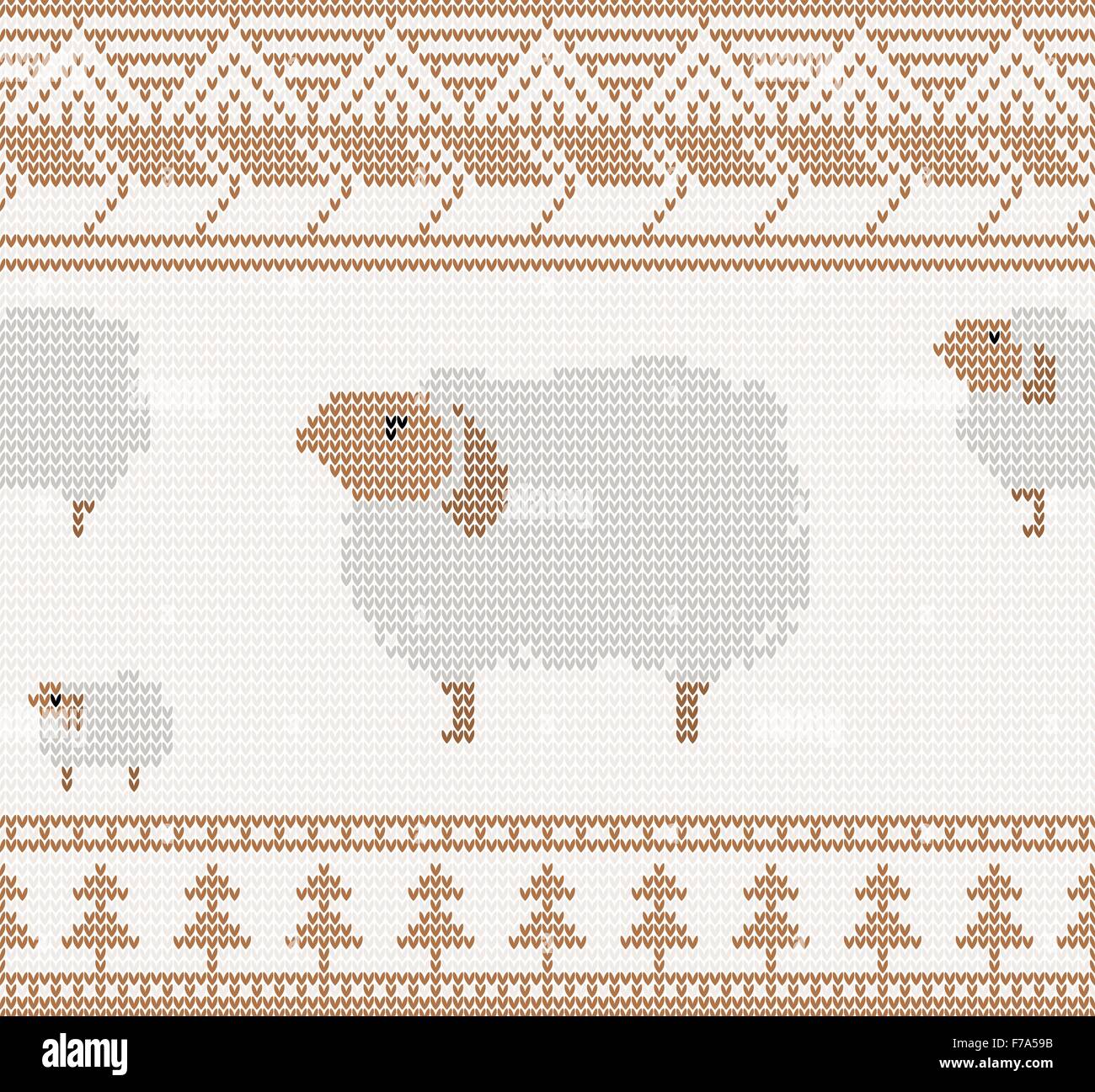 knitted pattern with sheep seamless vector illustration Stock Vector