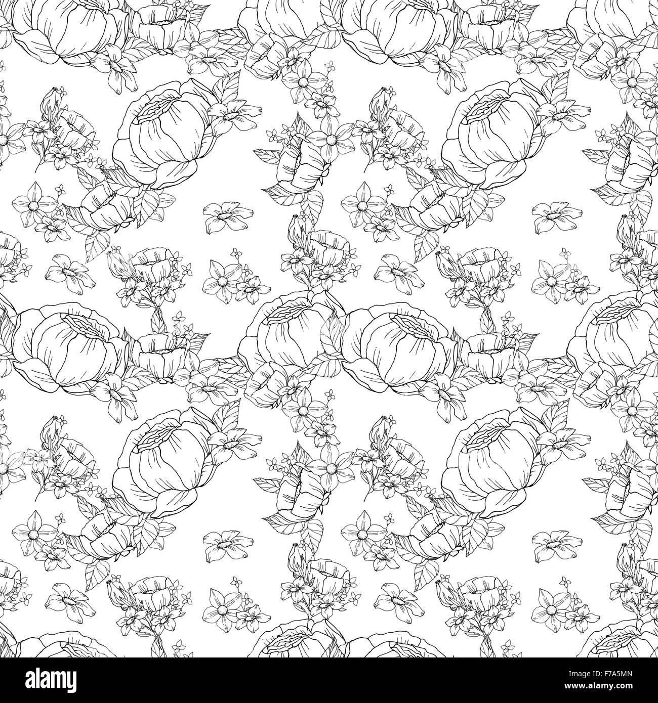 Seamless black and white floral pattern Stock Vector Image & Art - Alamy