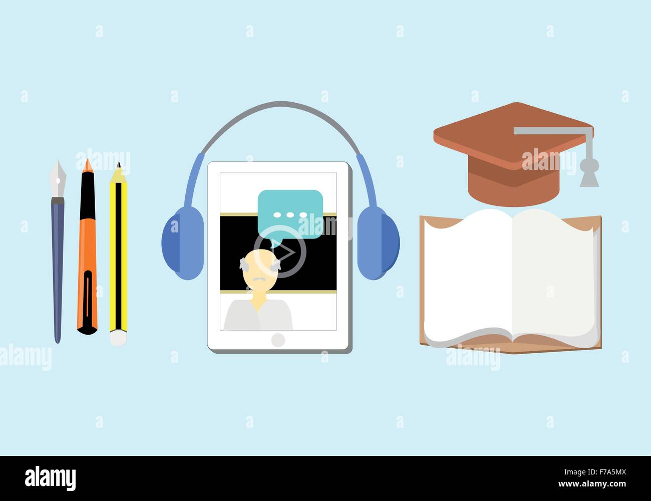 E-learning concept about study with tablet vector illustration Stock Vector