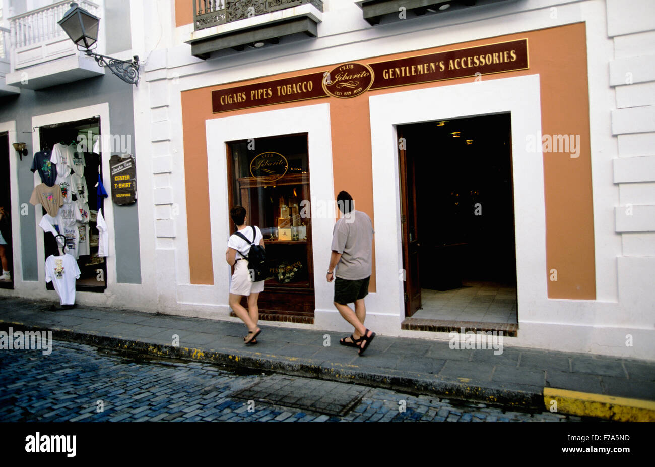 The cobbled streets of Old San Juan are full of shops, Puerto Rico