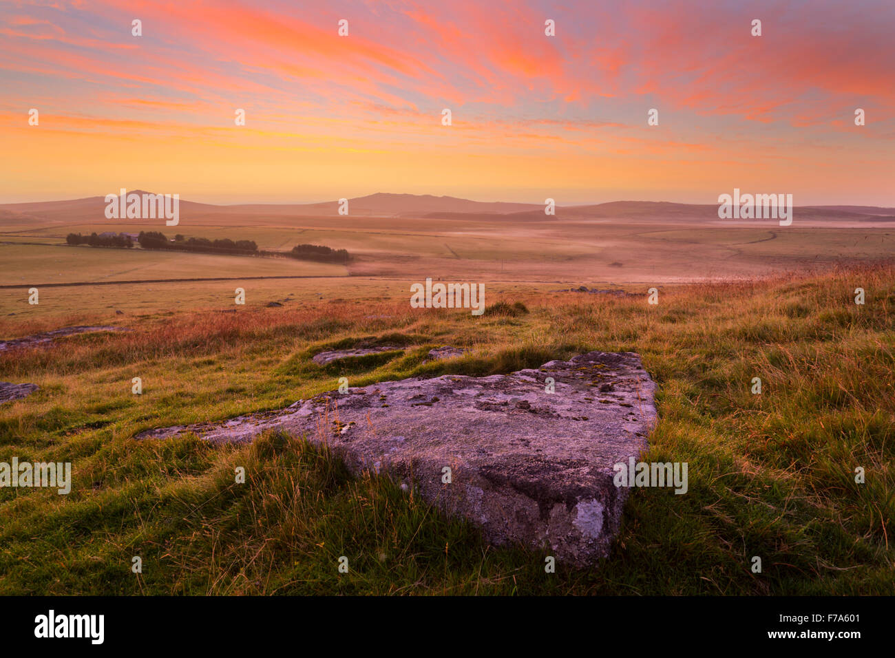 Sunrise from the top of Alex Tor on Bodmin Moor Stock Photo