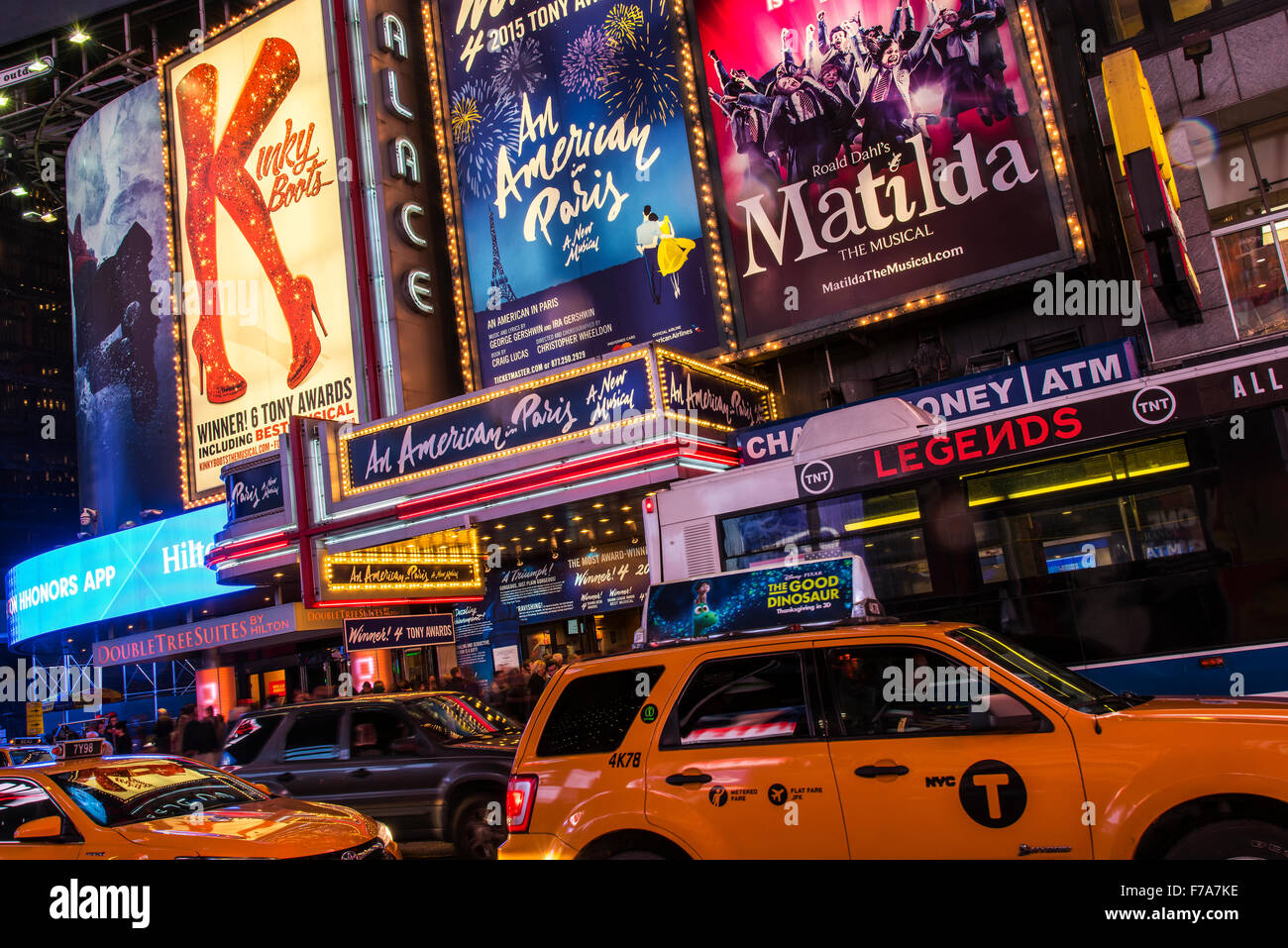 Musicals billboards, Theatre District, Broadway, Manhattan, New York, USA Stock Photo