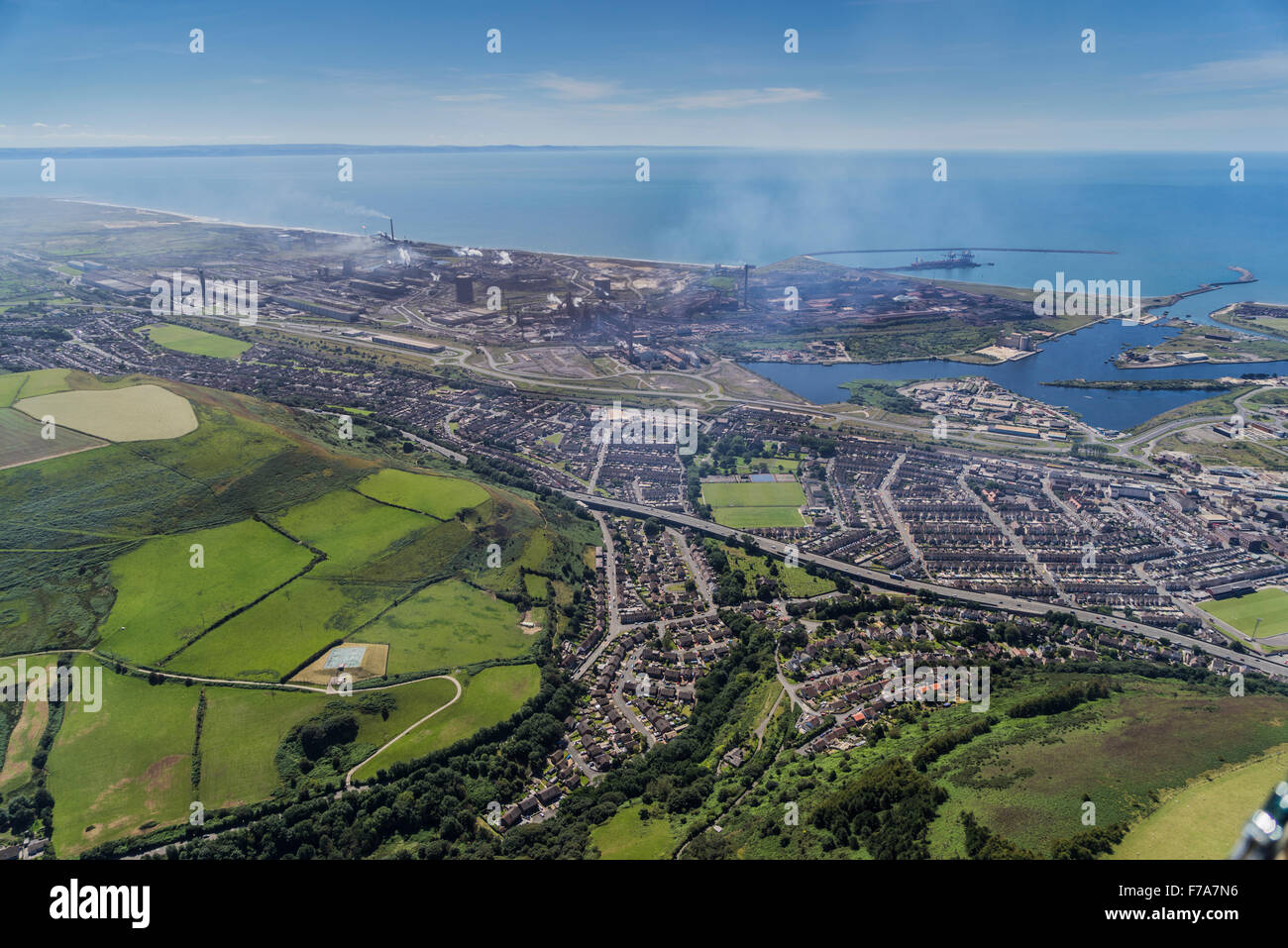Aerial views of Port Talbot Steelworks and the South Wales Coast, Wales, UK 1st August 2015 PHILLIP ROBERTS Stock Photo
