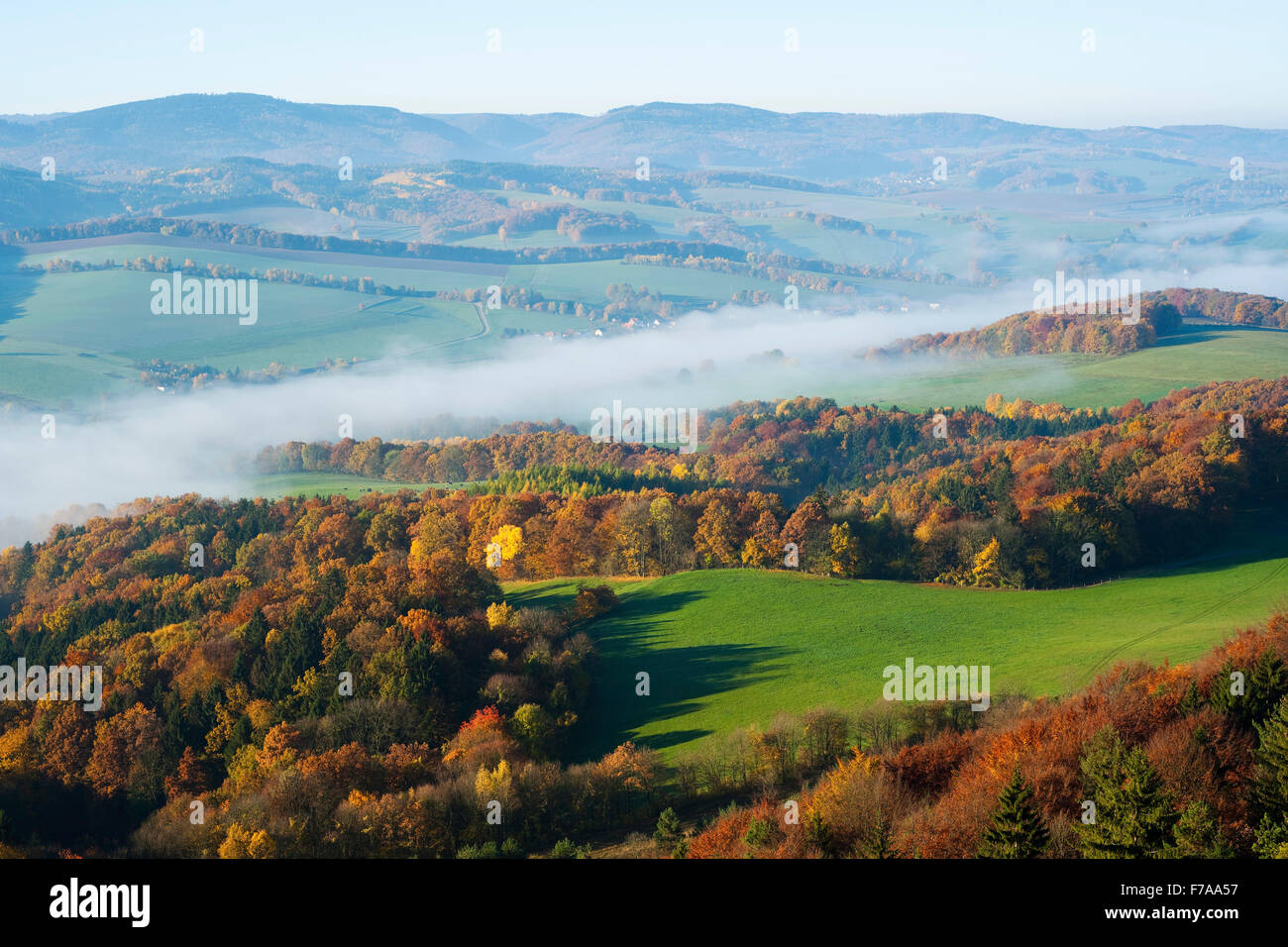 View from Great Hörselberg towards the Thuringian Forest, in autumn, near Eisenach, Thuringia, Germany Stock Photo
