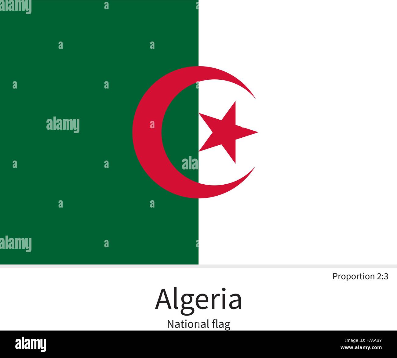 National flag of Algeria with correct proportions, element, colors Stock Vector