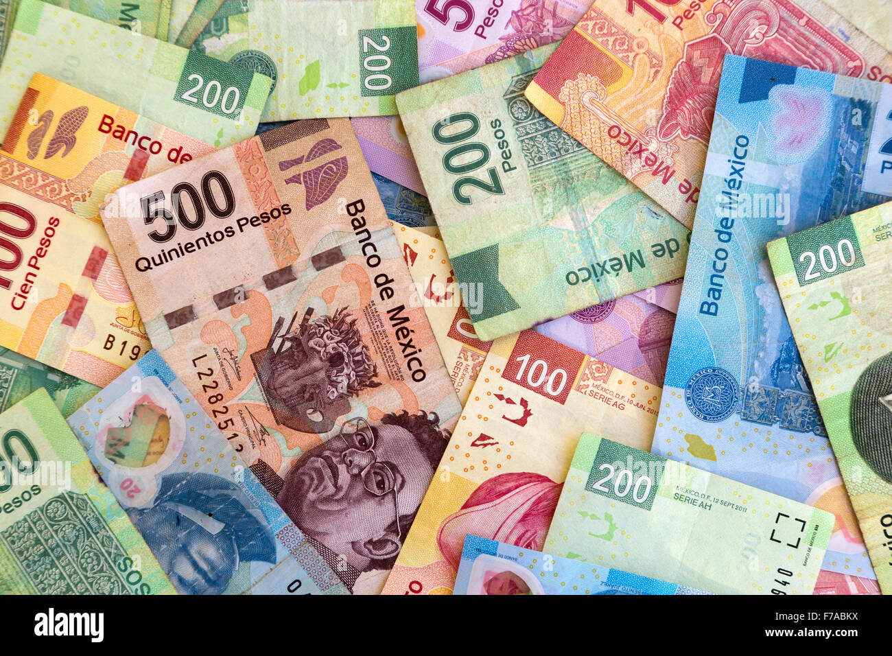 Bank notes of various denominations of Mexican Pesos Stock Photo Alamy