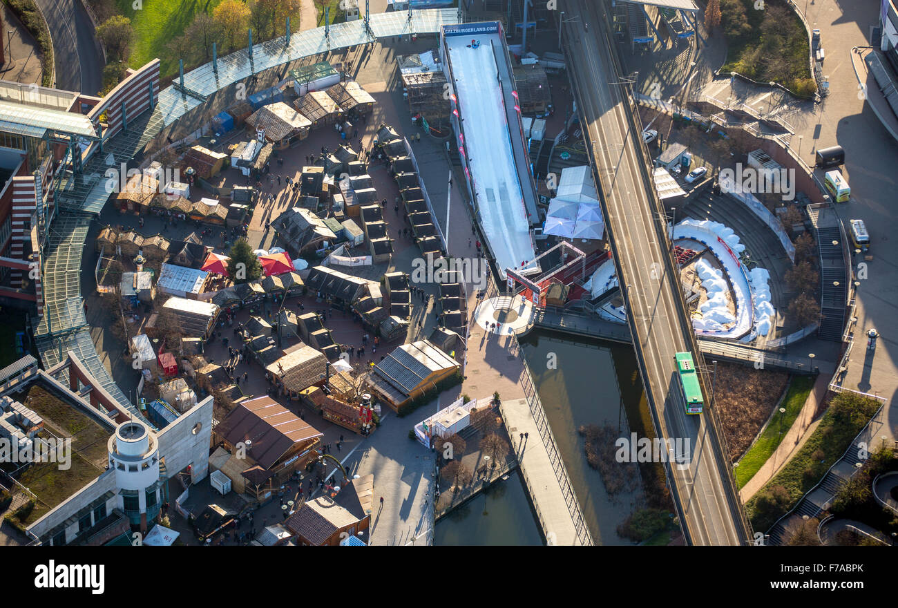 Christmas market at the Centro Oberhausen, Oberhausen, Ruhr, North Rhine Westphalia, Germany, Europe, Aerial view, Stock Photo