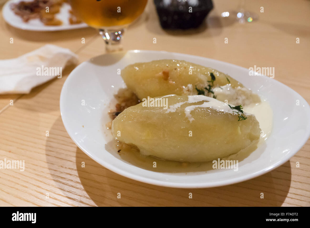 two juicy fragrant tseprelin with sauce on a white plate Stock Photo