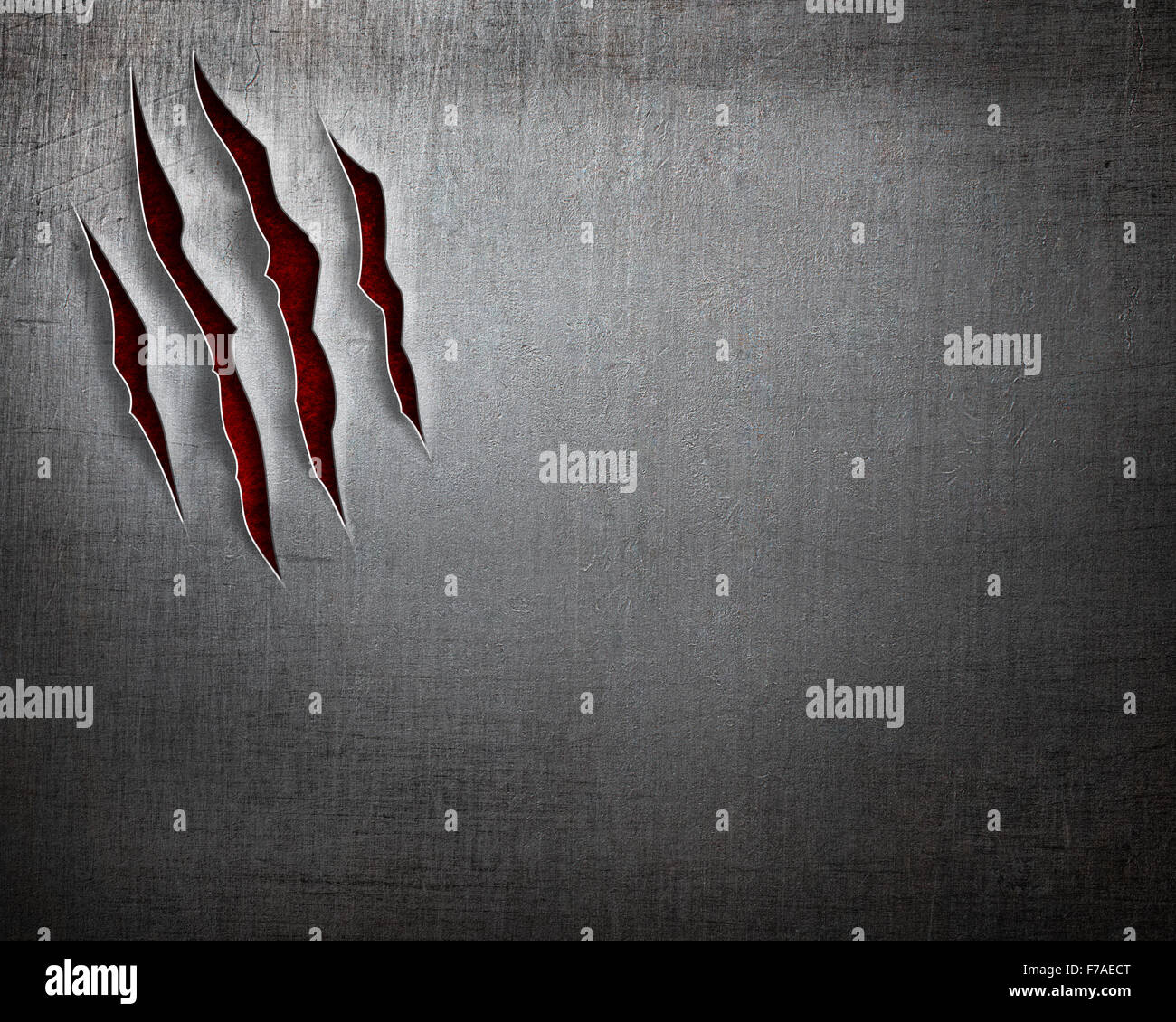 claw cuts on scratched metal background Stock Photo