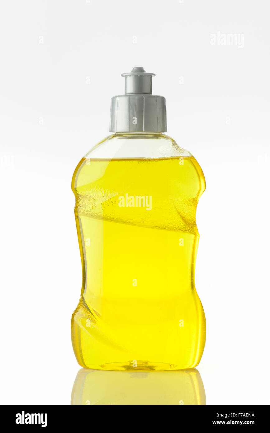 Liquid Dish Washing Soap in Yellow Color Stock Photo