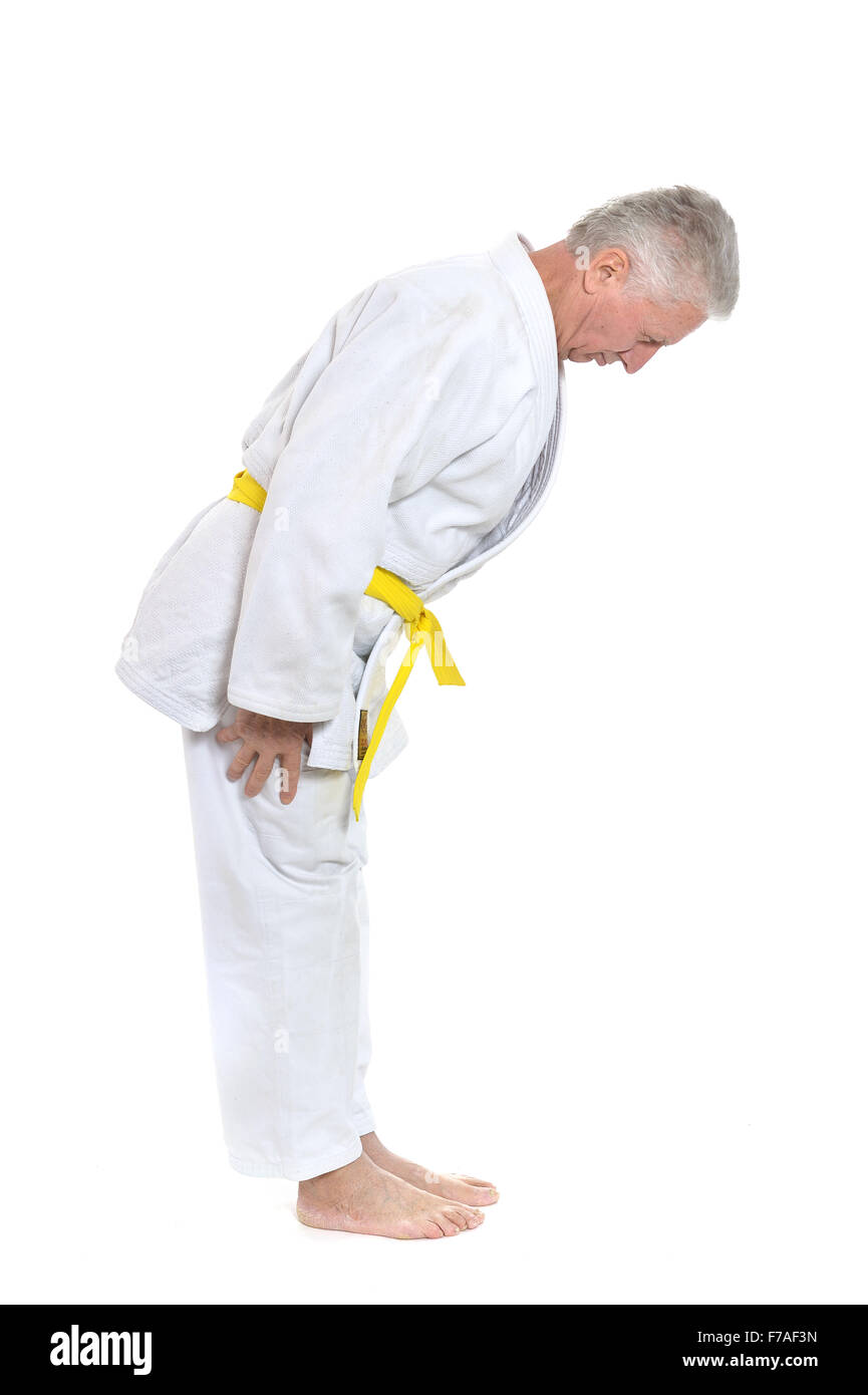 man in karate pose Stock Photo
