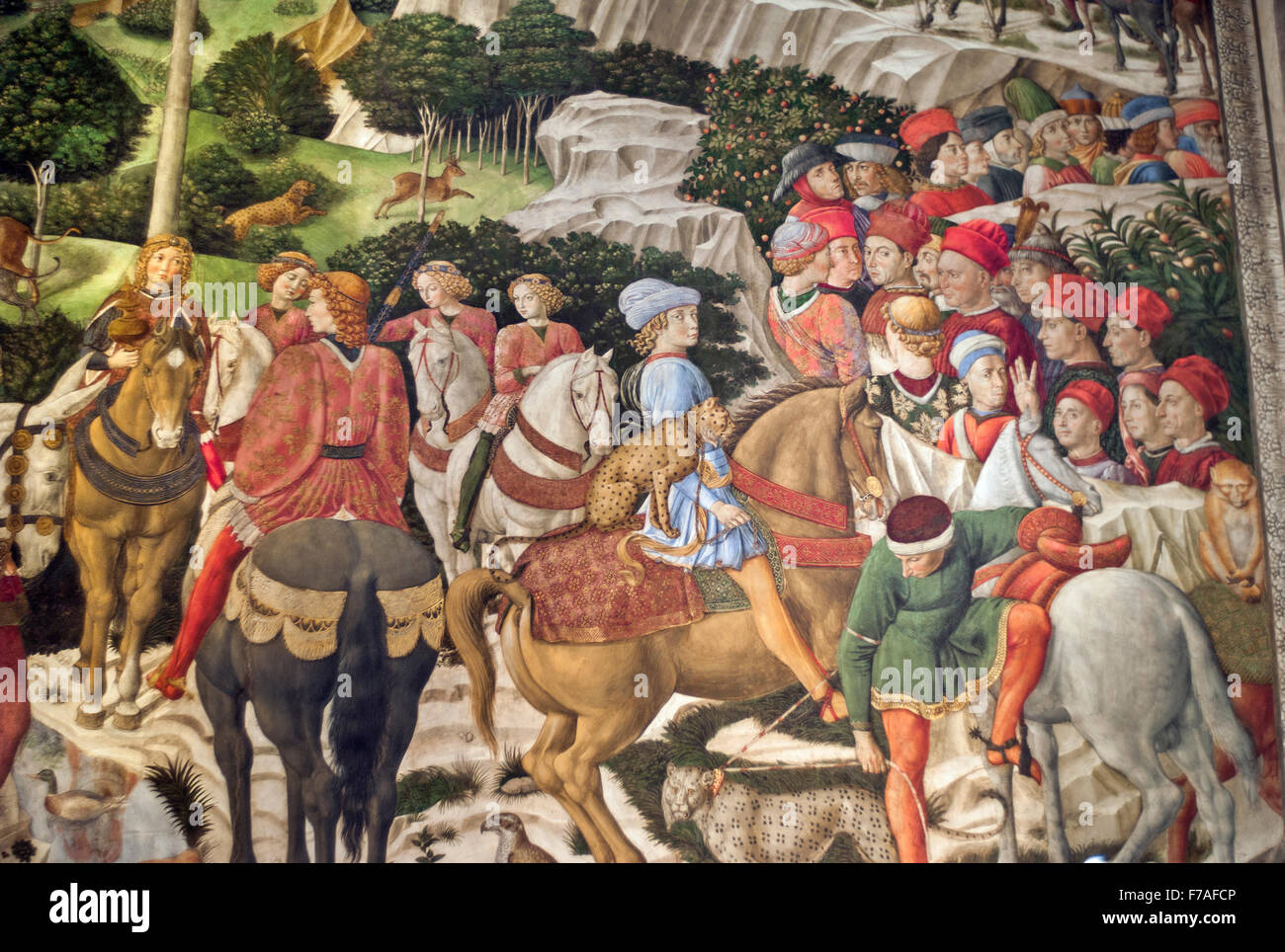 The Magi Chapel frescoes by Benozzo Gozzoli, Eastern Wall, the procession  of the Magi Stock Photo - Alamy