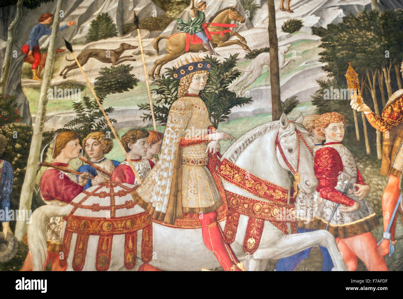 The Magi Chapel  frescoes by Benozzo Gozzoli, Eastern Wall, the procession of the Magi. Stock Photo