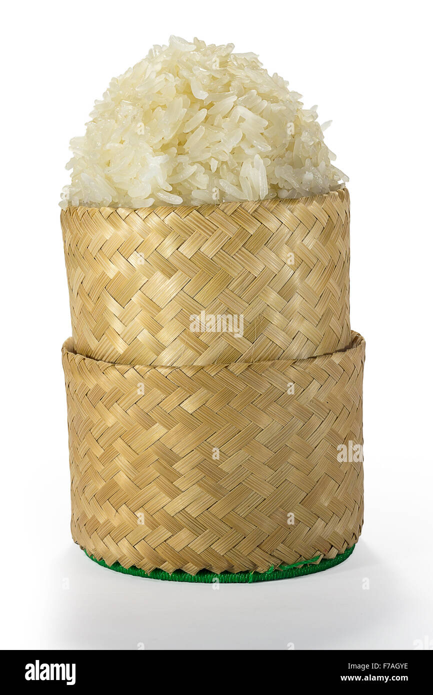 Wicker Bamboo sticky rice tradition handicraft with white background ...