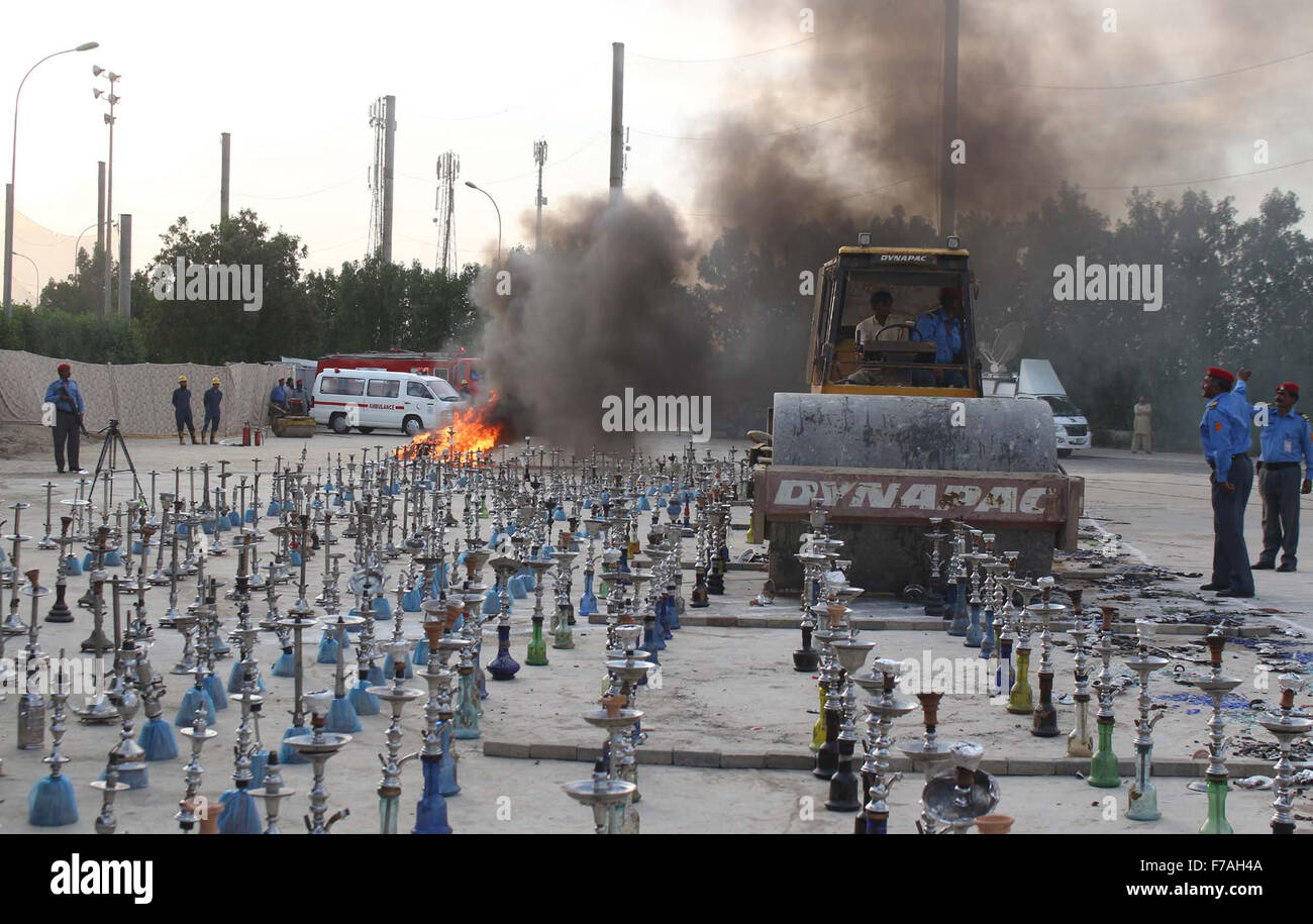 Defence Housing Authority's staffs smashing Sheesh (Hookah) which