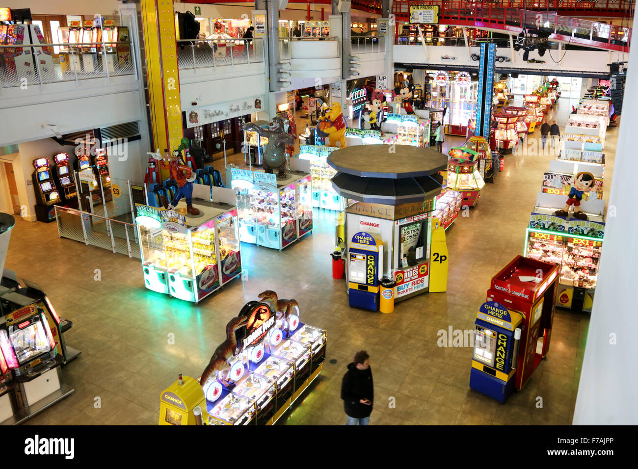 The refurbished Amusement arcade at the end of weston super mare pier in England UK. lots of crane and coinn machines are shown in the shot Stock Photo