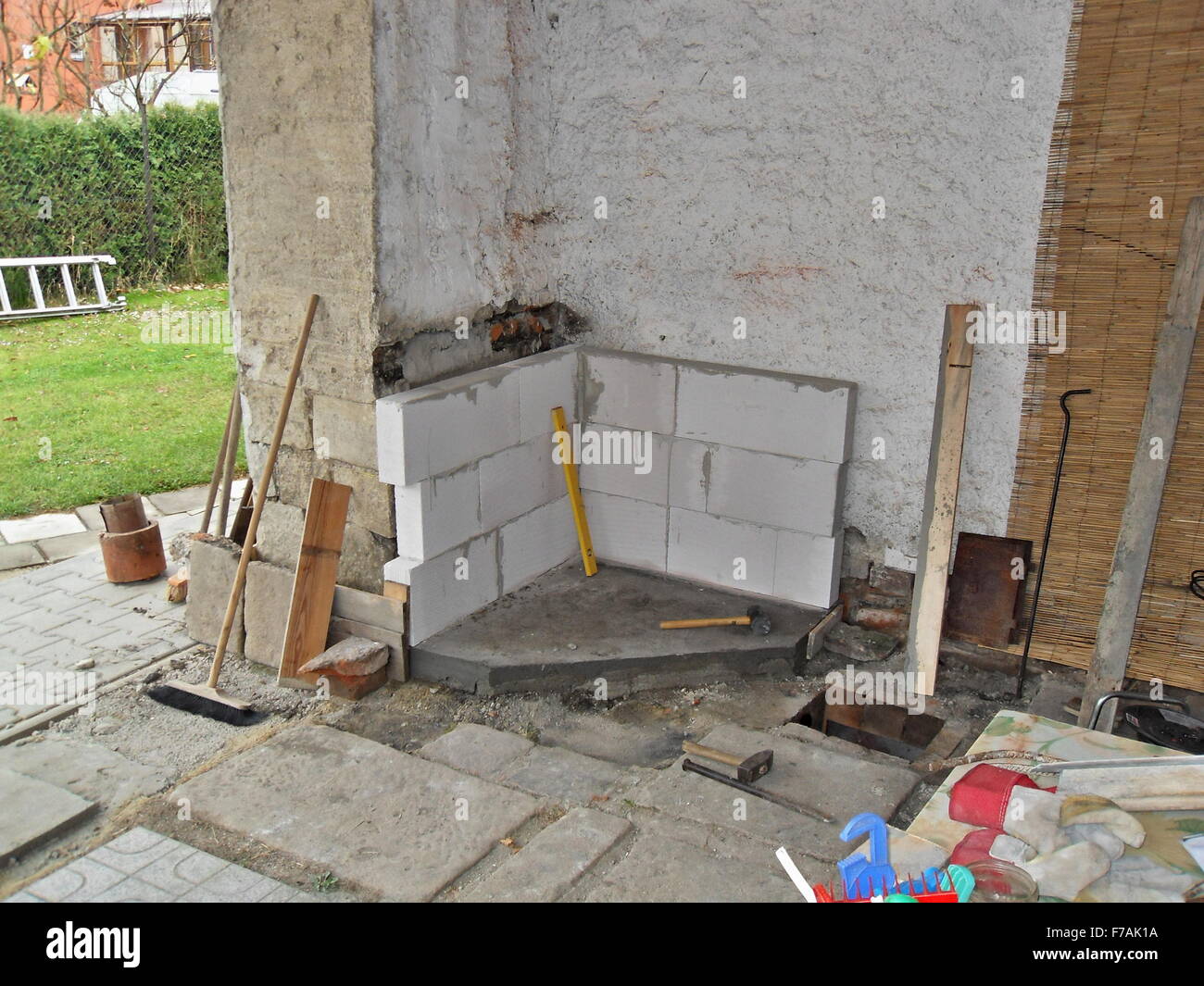 building an outdoor fireplace with smoke Stock Photo Alamy
