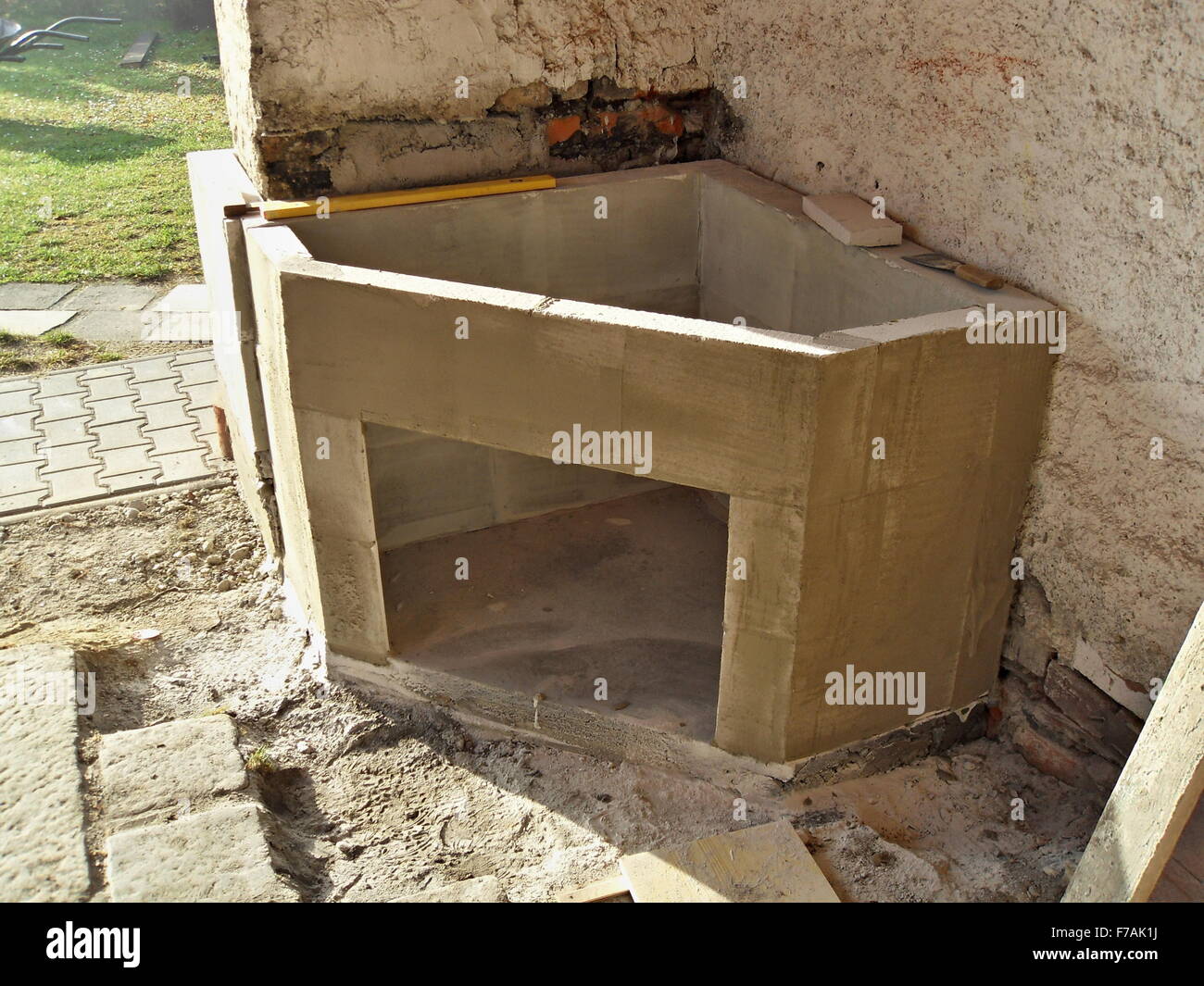 building an outdoor fireplace with smoke Stock Photo Alamy
