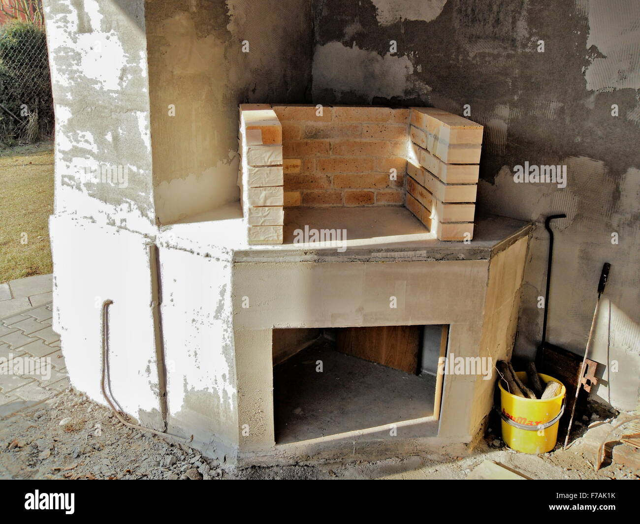 Building An Outdoor Fireplace With Smoke Stock Photo 90588895 Alamy