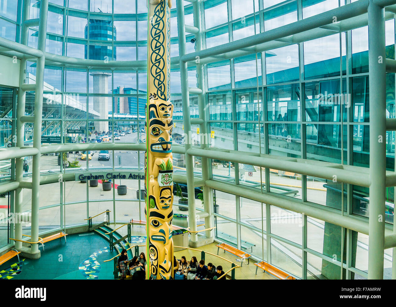 Totem pole, Graham Clarke Atrium, Vancouver Airport, YVR, Richmond, British Columbia, Canada Stock Photo