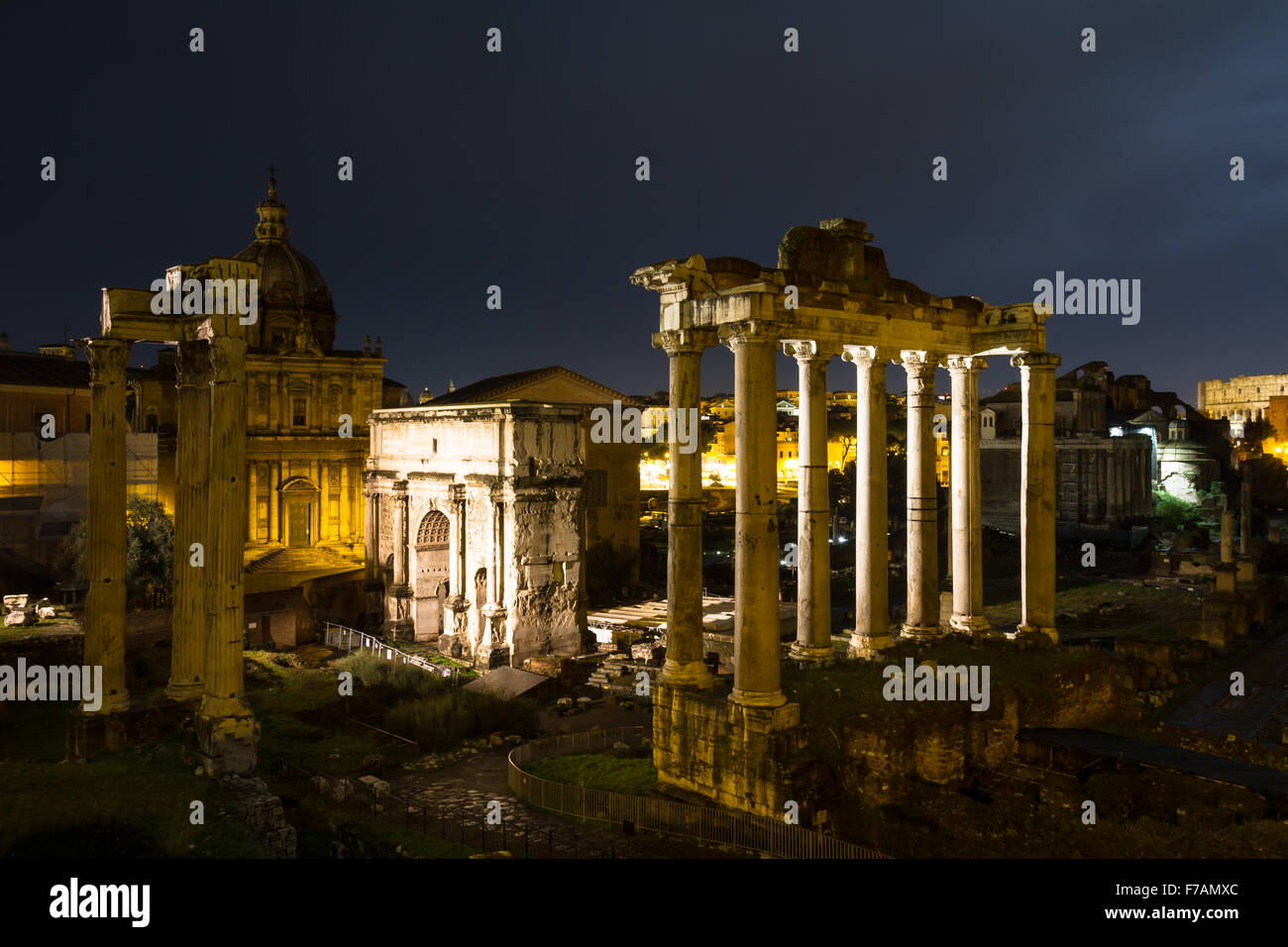 Temples and Arches at night, Forum Romanum, Rome, Italy Stock Photo - Alamy