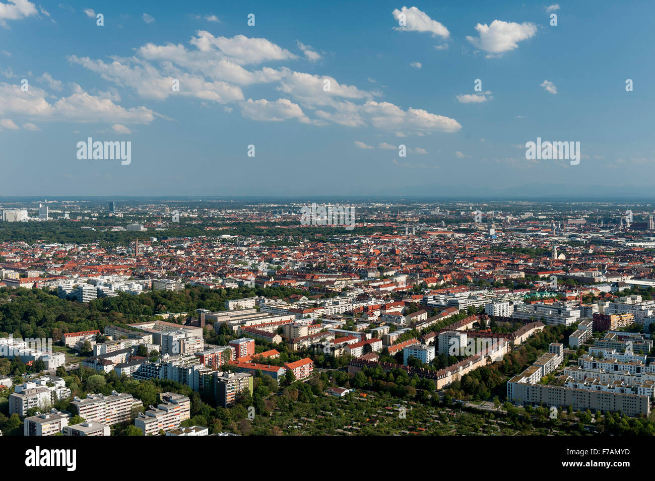 Panorama View from Olympiaberg, Munich, Bavaria, Germany Stock Photo