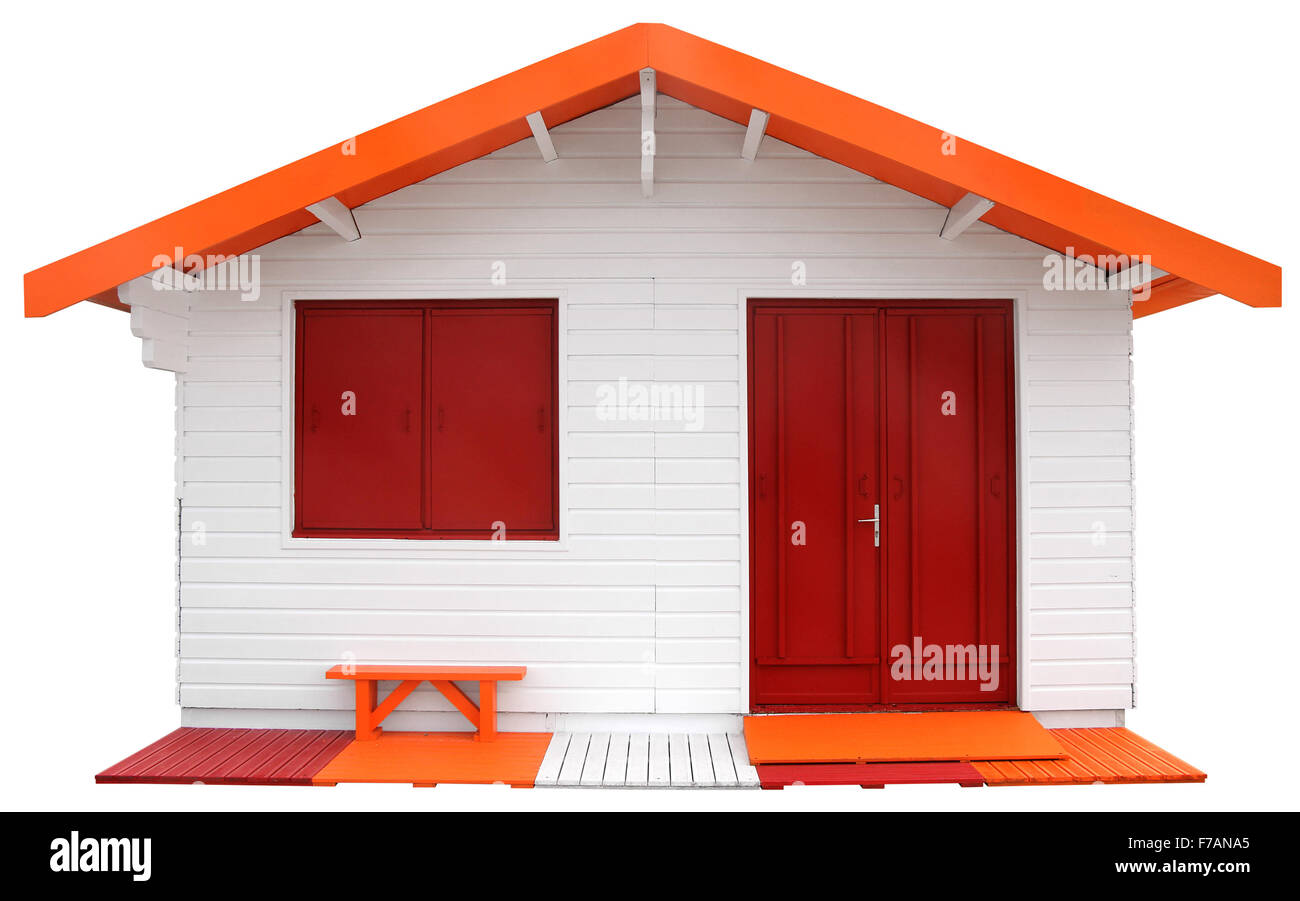 Wooden prefabricated house isolated on white background with Clipping Path Stock Photo