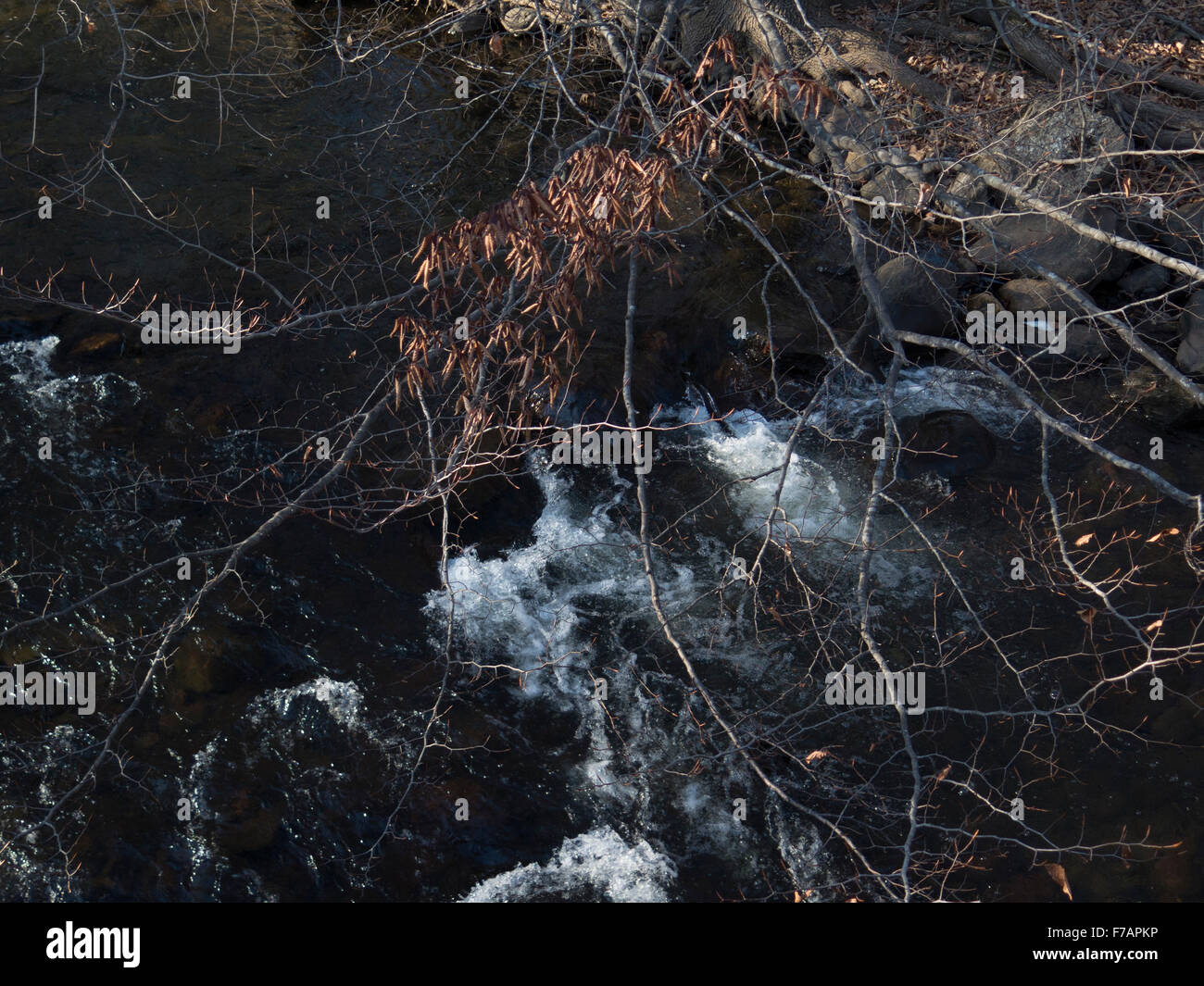 Rushing water in the South branch of the Hoosic River in Massachusetts. Stock Photo