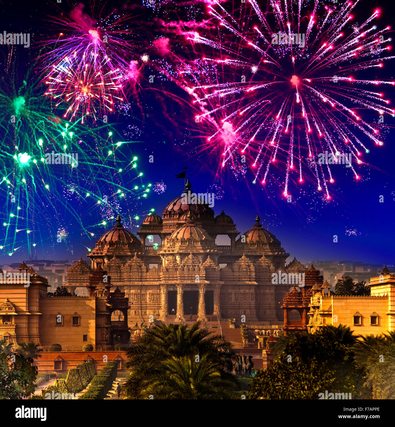 Festive firework temple akshardham hires stock photography and images