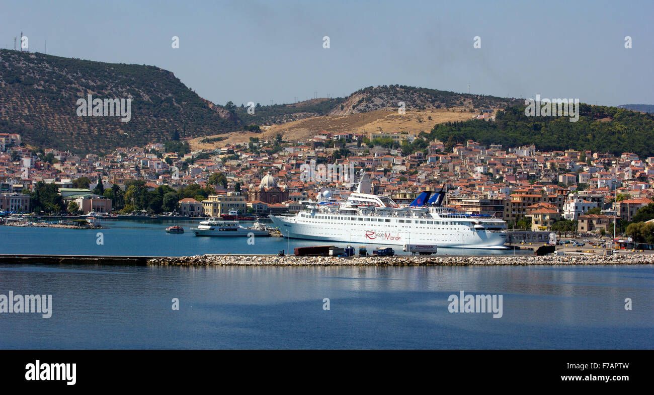 tourist ship in Lesbos Stock Photo