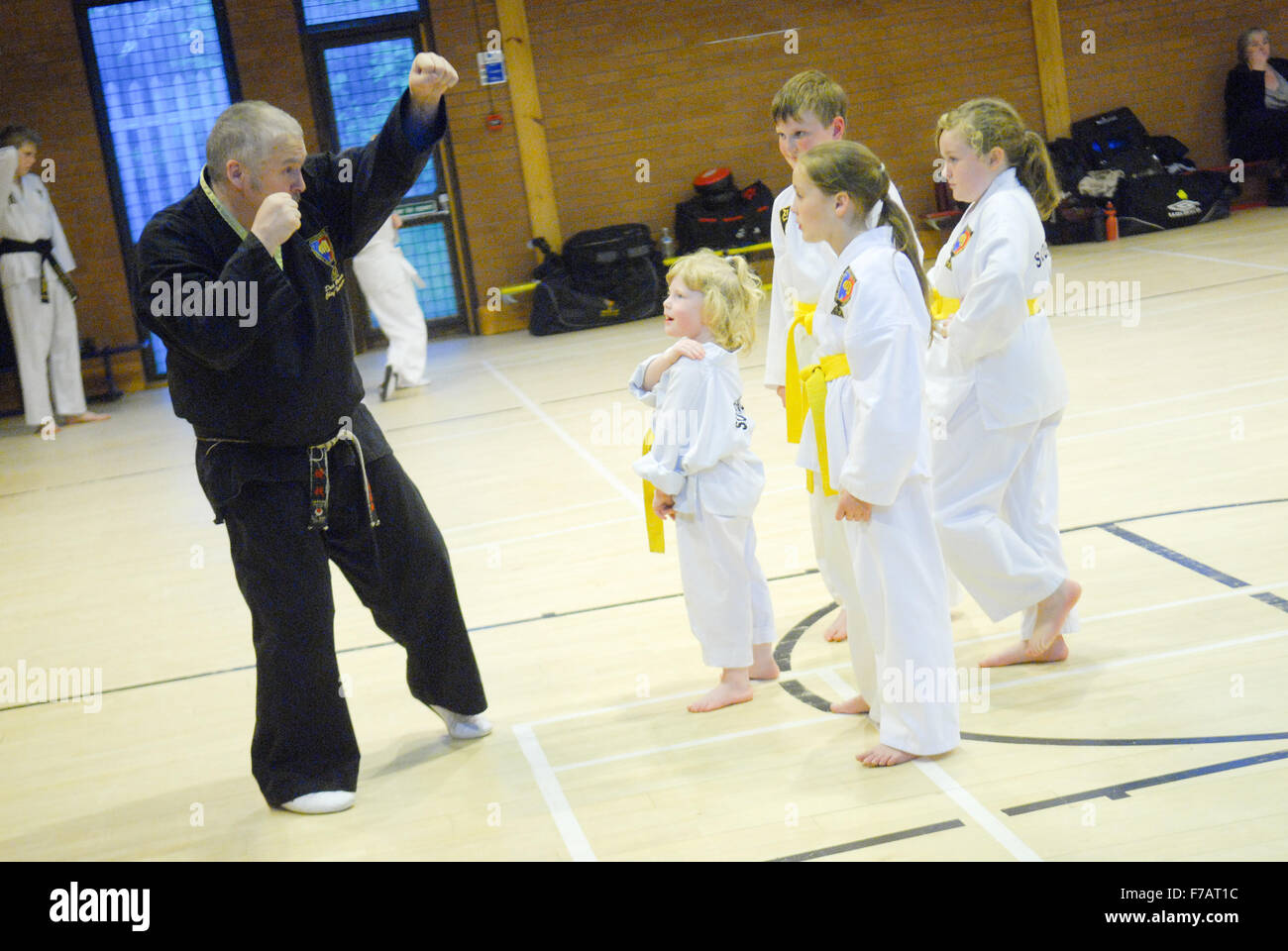 Group of children at martial arts training class in Aberdeenshire, Scotland Stock Photo Alamy