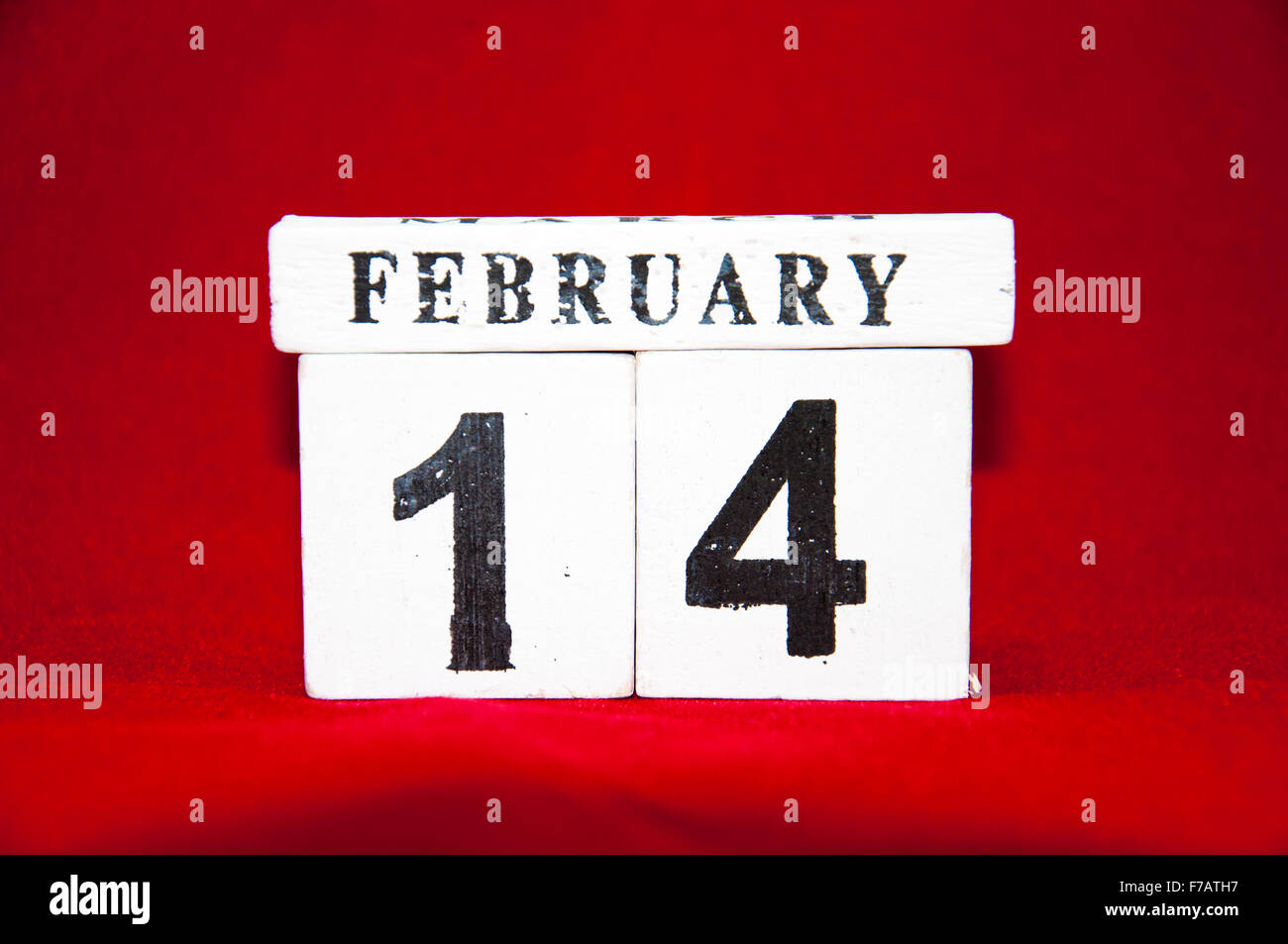 14. February - A wooden calender for Valentine's day Stock Photo