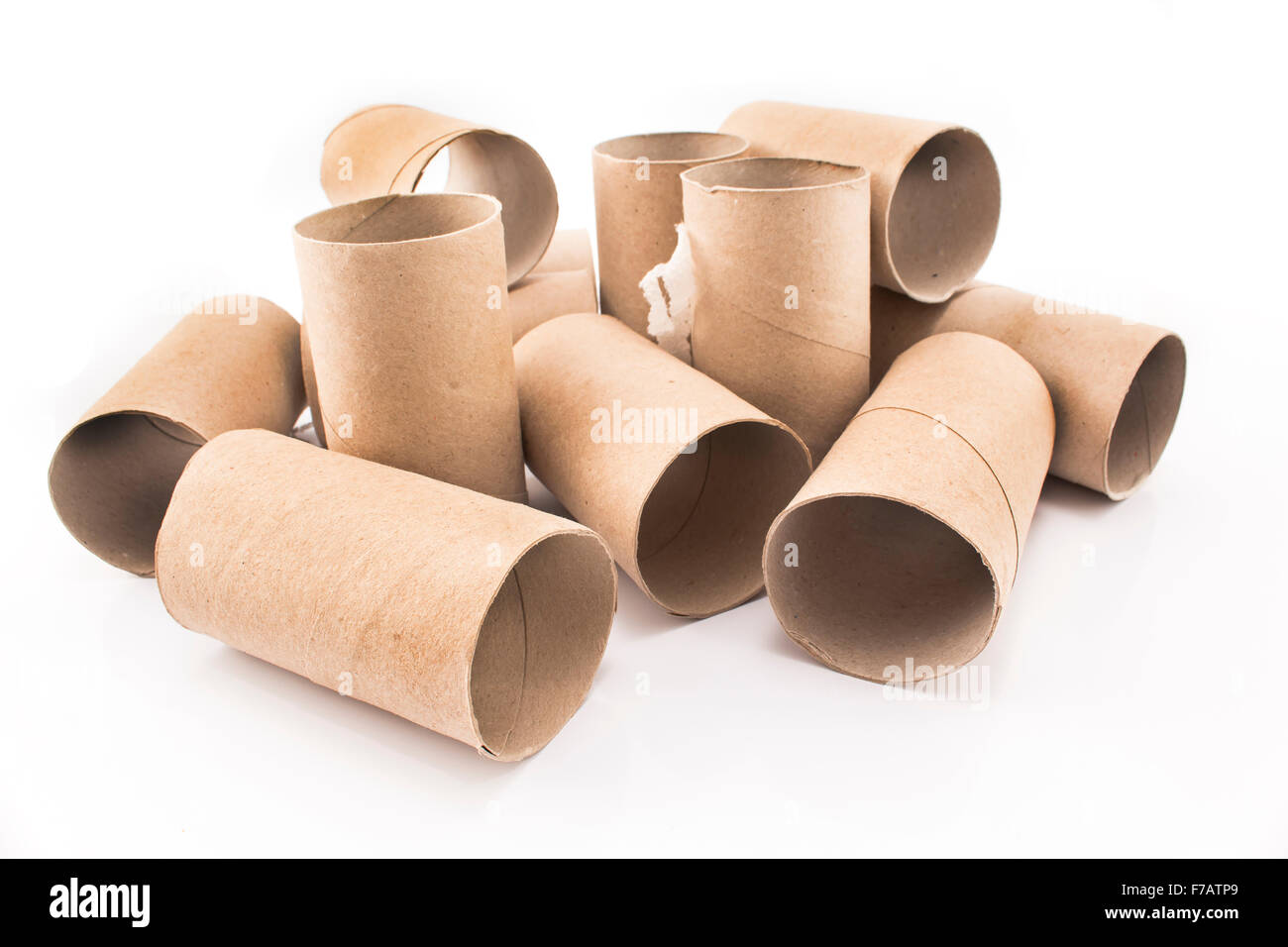 Empty toilet paper rolls isolated on white. Stock Photo