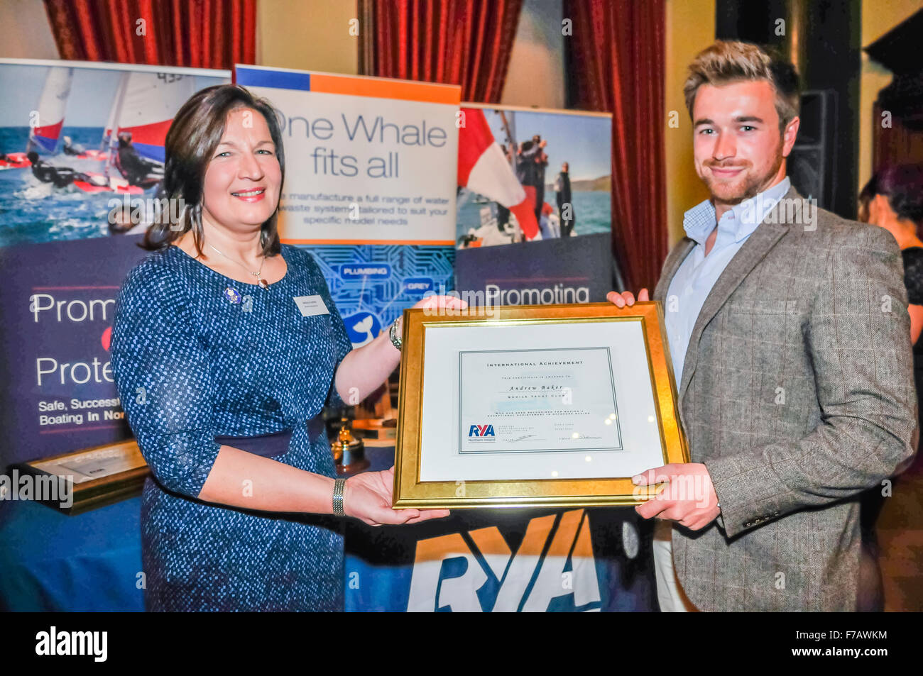 Belfast, Northern Ireland. 27 Nov 2015 - Andrew (Hammy) Baker (Quoile Yacht Club) is awarded the prize for Outstanding International Achievement at the Royal Yacht Association Northern Ireland  Annual Awards for 2015 Credit:  Stephen Barnes/Alamy Live News Stock Photo