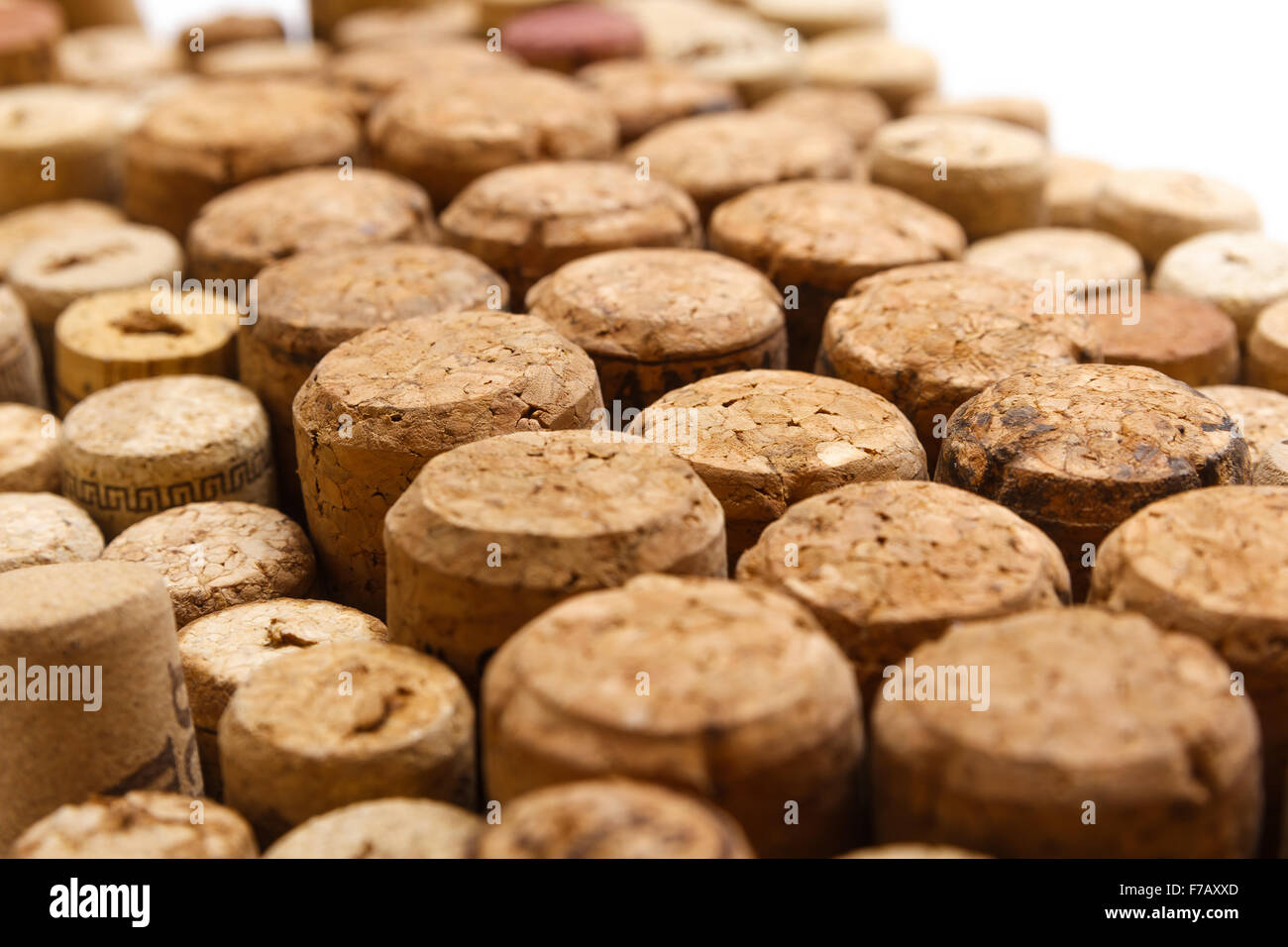 Closeup of a wall of used wine corks. A random selection of used wine