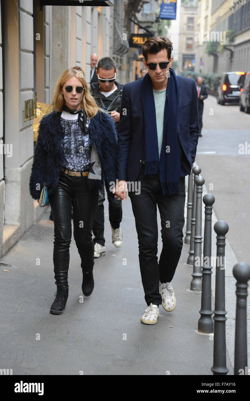 Mark Ronson and his wife Josephine de la Baume hold hands as they ...