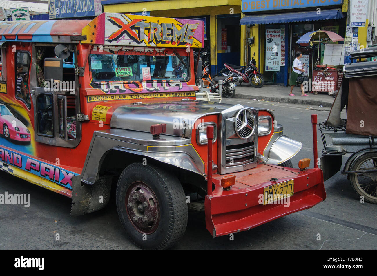 a closeup of a colorful jeepney in Manila Stock Photo