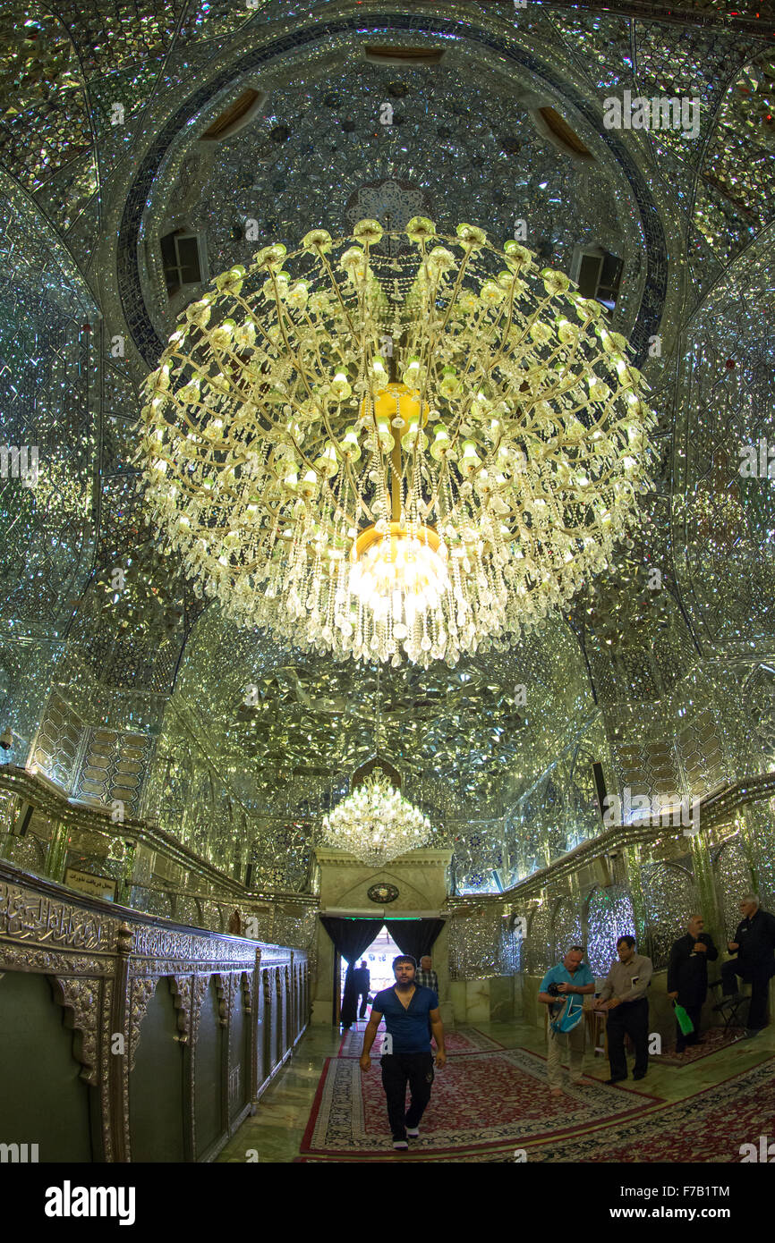 Muslim Shiite Men In The Hall Of The Shah-e-cheragh Mausoleum, Fars Province, Shiraz, Iran Stock Photo