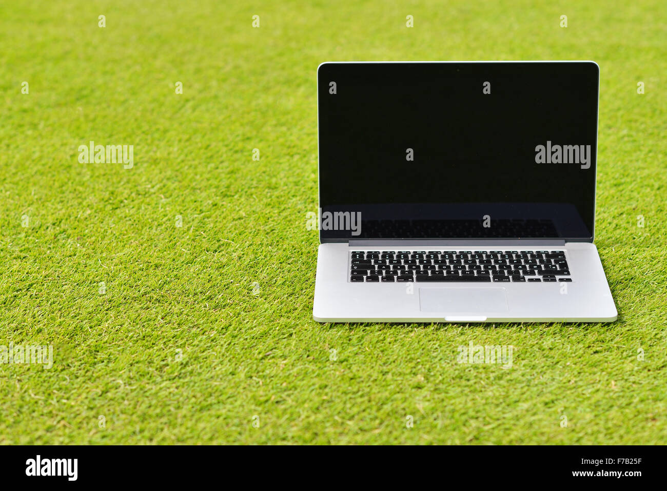 laptop comuter on grass, freedom communication concetp and education and study Stock Photo