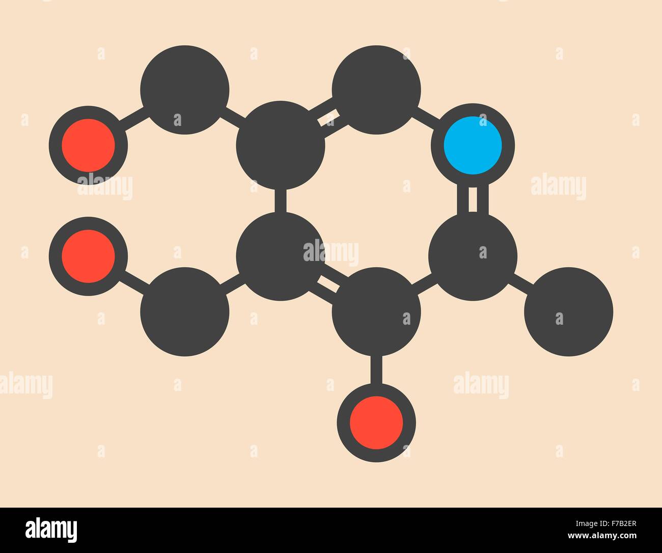 Vitamin B6 (pyridoxine) molecule. Stylized skeletal formula (chemical
