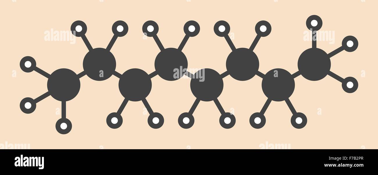 Octane hydrocarbon molecule. Component of petrol (gasoline). Stylized
