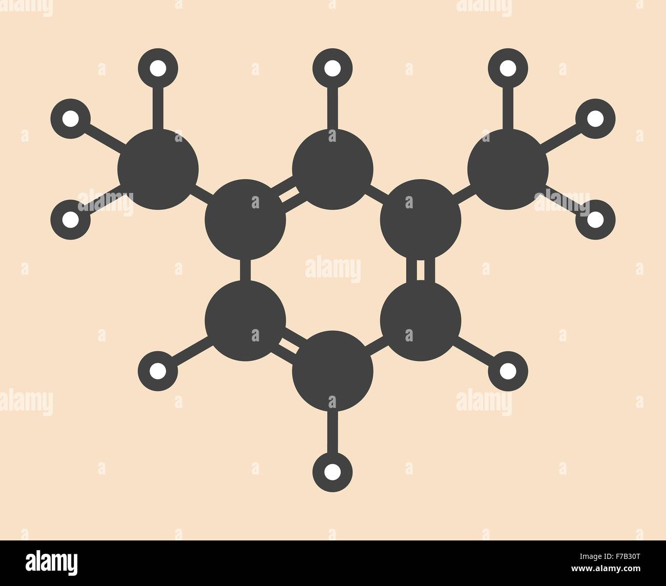 Metaxylene (mxylene) aromatic hydrocarbon molecule. Stylized skeletal