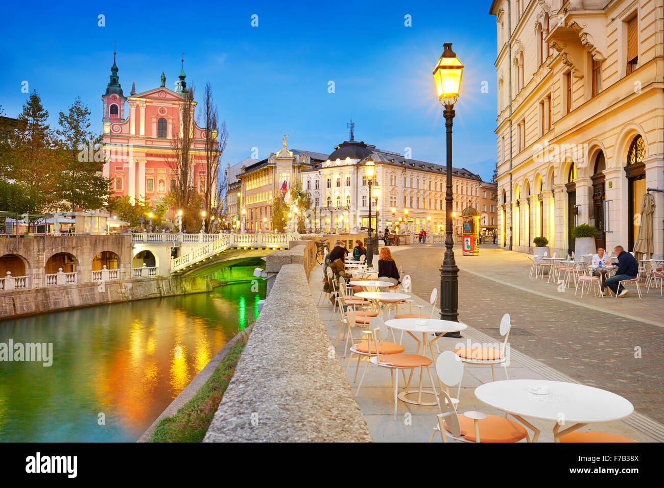 Ljubljana at evening time, Slovenia Stock Photo