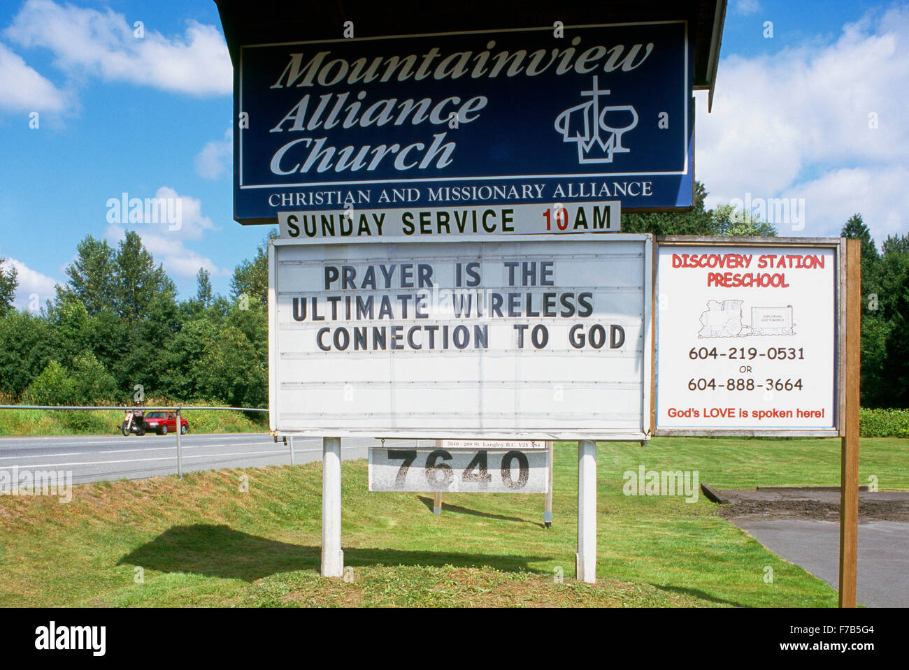 Funny Humorous / Humourous Religious Church Sign - Prayer is the Ultimate Wireless Connection to God Stock Photo